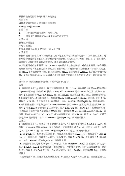 碱性磷酸酶的提取分离和比活力的测定