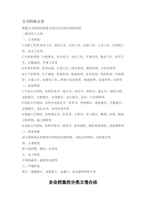 公司档案分类