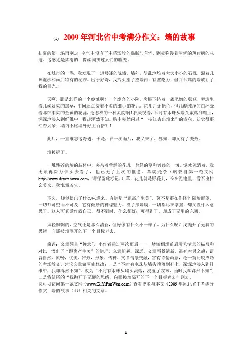 2009年河北省中考满分作文