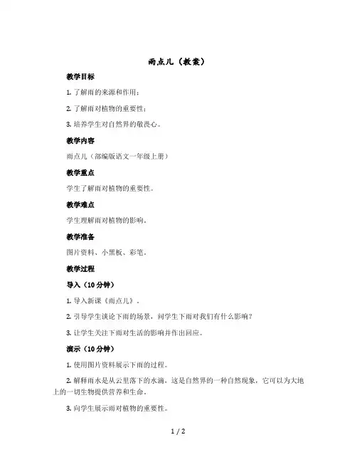 《雨点儿》教案部编版语文一年级上册