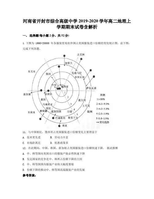 河南省开封市综合高级中学2019-2020学年高二地理上学期期末试卷含解析