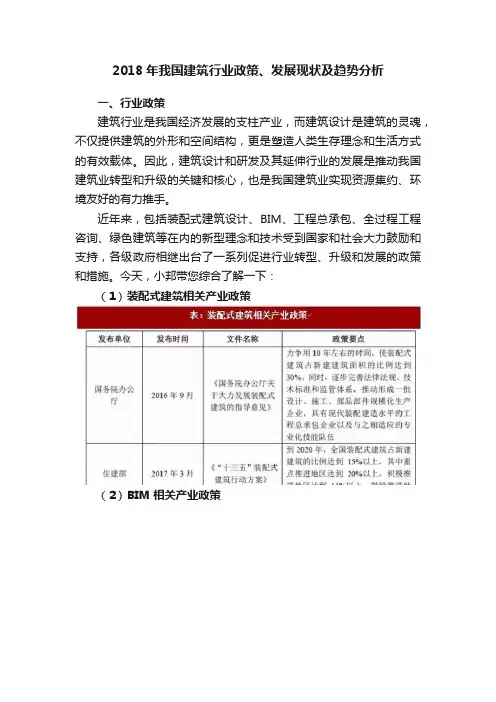 2018年我国建筑行业政策、发展现状及趋势分析