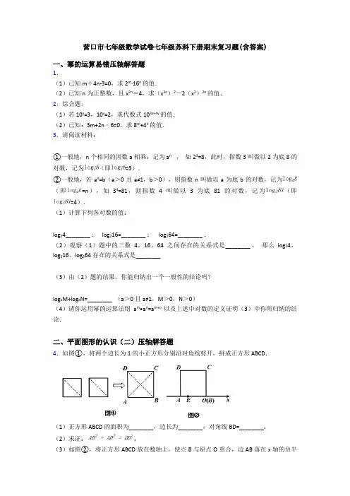 营口市七年级数学试卷七年级苏科下册期末复习题(含答案)