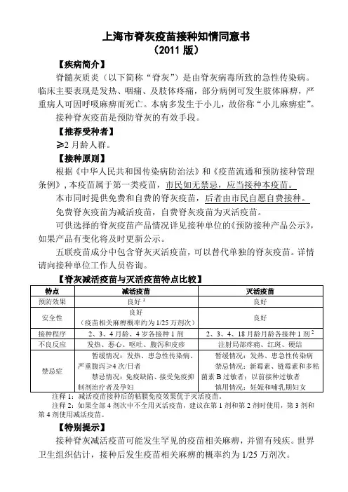 脊灰疫苗知情同意书
