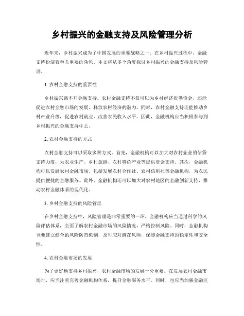 乡村振兴的金融支持及风险管理分析