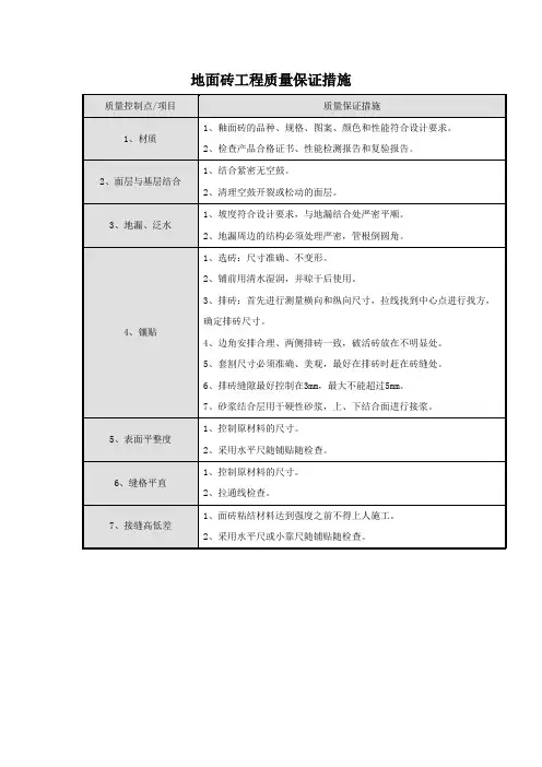 地面砖工程质量保证措施