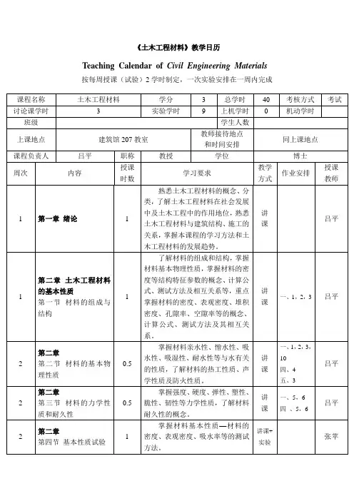 《土木工程材料》教学日历