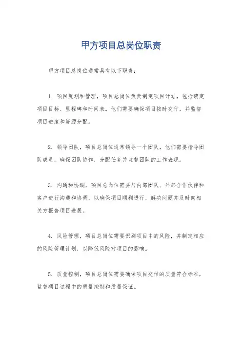 甲方项目总岗位职责