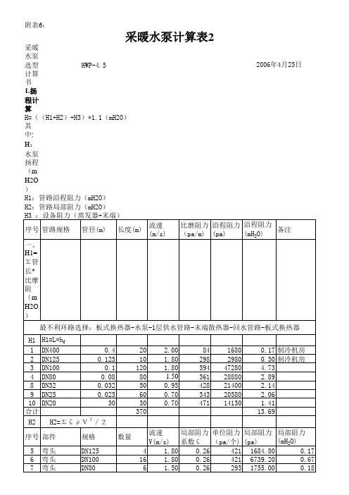 水泵计算选型表p