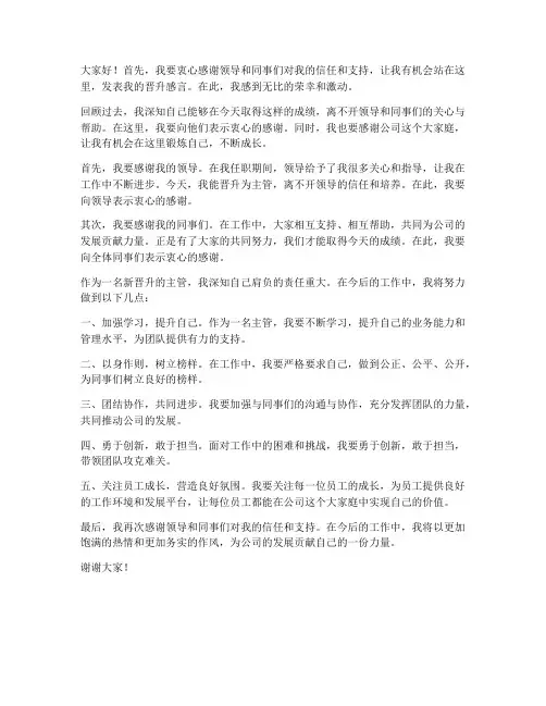 新主管晋升发言稿范文