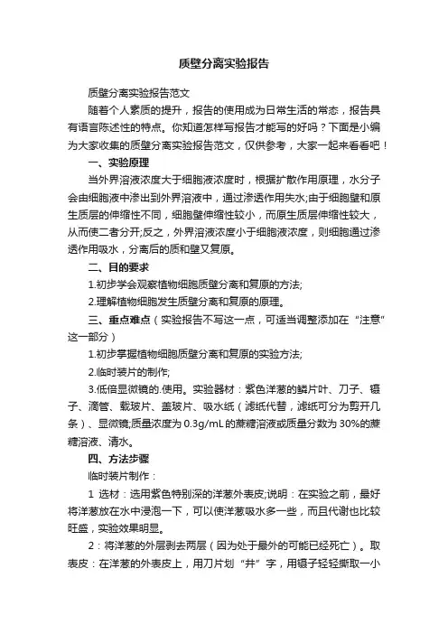 质壁分离实验报告