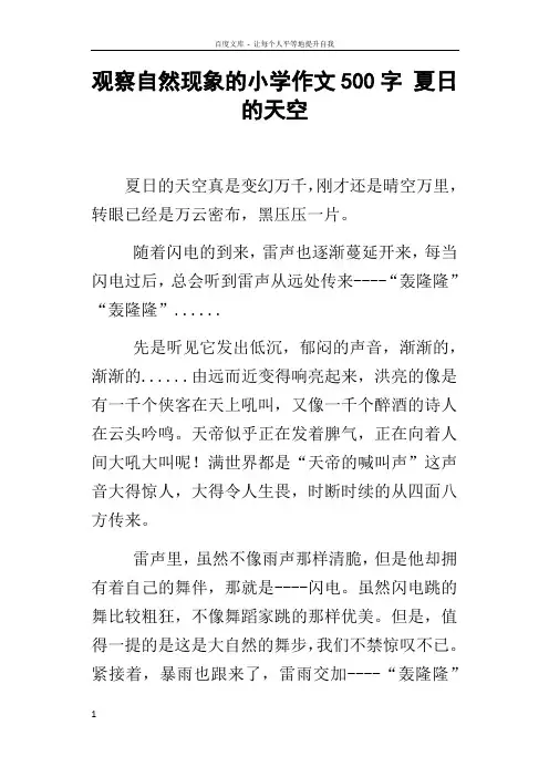 观察自然现象的小学作文500字夏日的天空