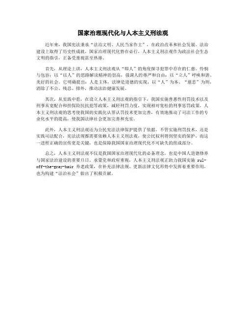 国家治理现代化与人本主义刑法观