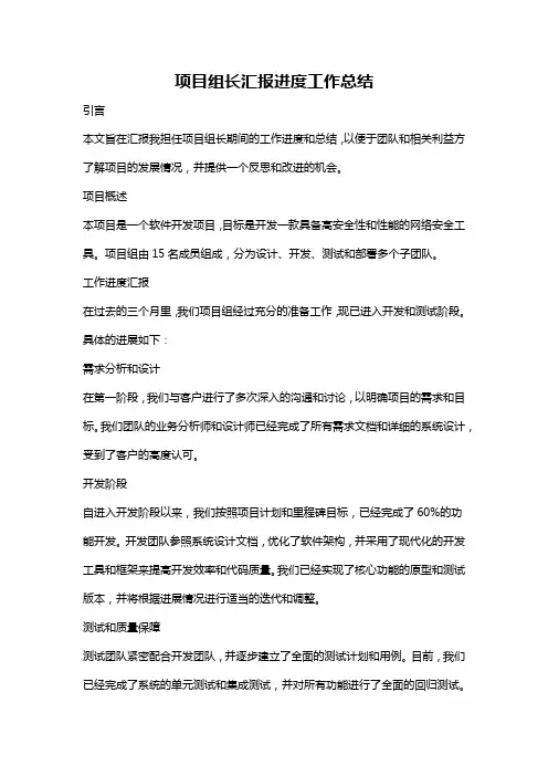 项目组长汇报进度工作总结