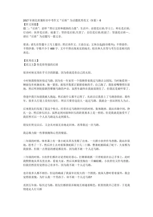 2017年湖北省襄阳市中考作文“后盾”为话题优秀范文(5篇)-5