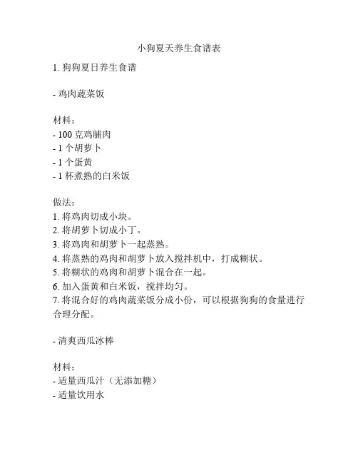 小狗夏天养生食谱表