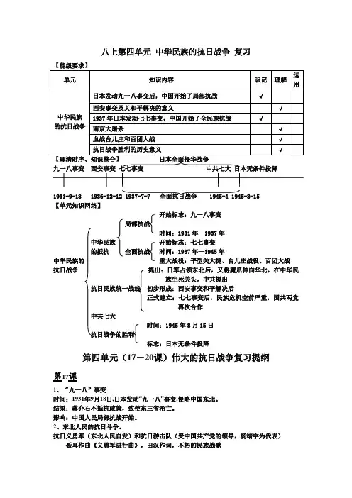 八年级历史上册第三四单元复习知识点