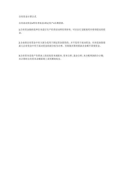 自有资金计算公式