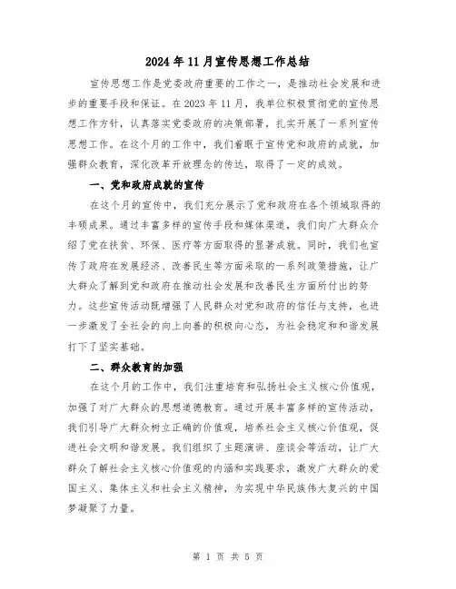 2024年11月宣传思想工作总结（2篇）