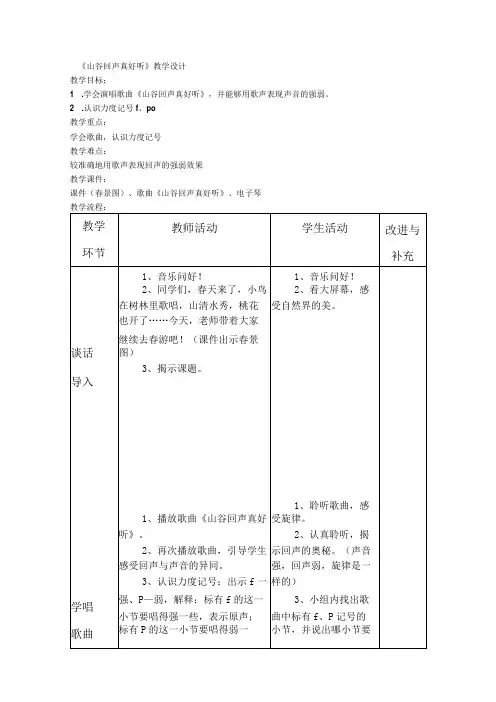 第五课《山谷回声真好听》第二课时(教案)湘艺版音乐一年级下册