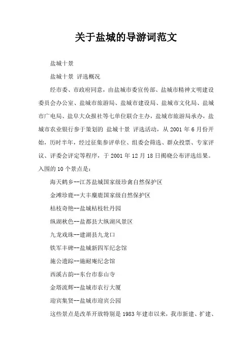 关于盐城的导游词范文