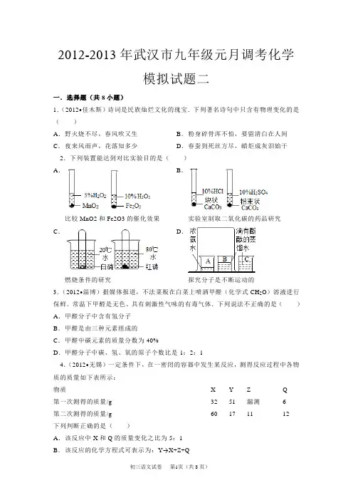2012-2013年武汉市九年级元月调考化学模拟试题二