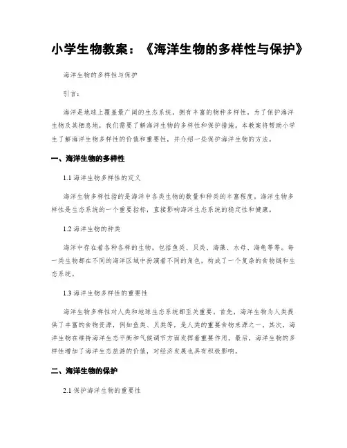小学生物教案：《海洋生物的多样性与保护》