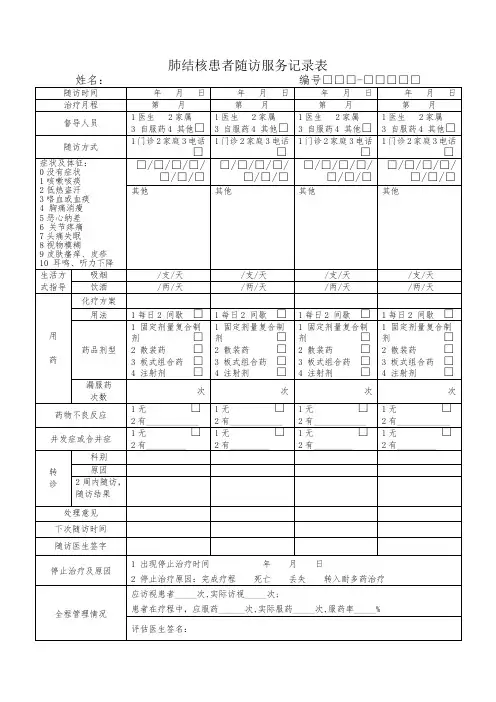 肺结核患者随访服务记录表