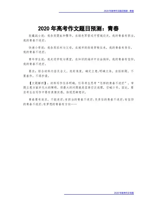 2020年高考作文题目预测：青春