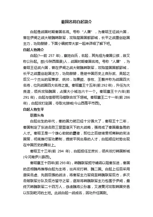 秦国名将白起简介