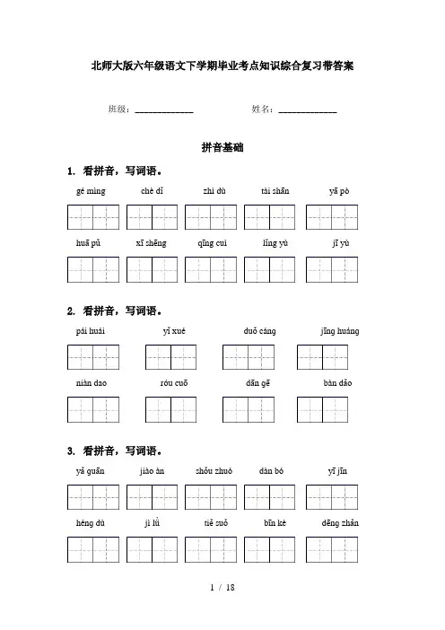 北师大版六年级语文下学期毕业考点知识综合复习带答案