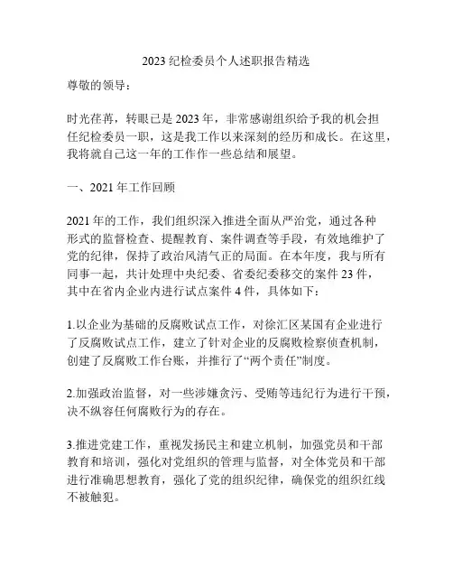 2023纪检委员个人述职报告精选