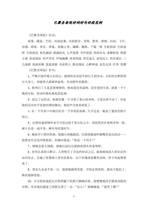 巴黎圣母院好词好句好段精选