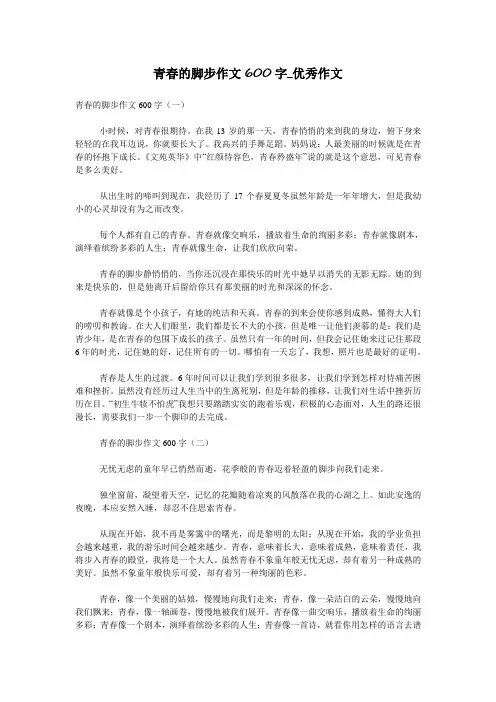 青春的脚步作文600字_优秀作文