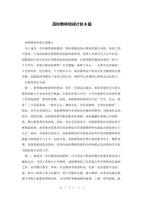 高校教师培训计划6篇