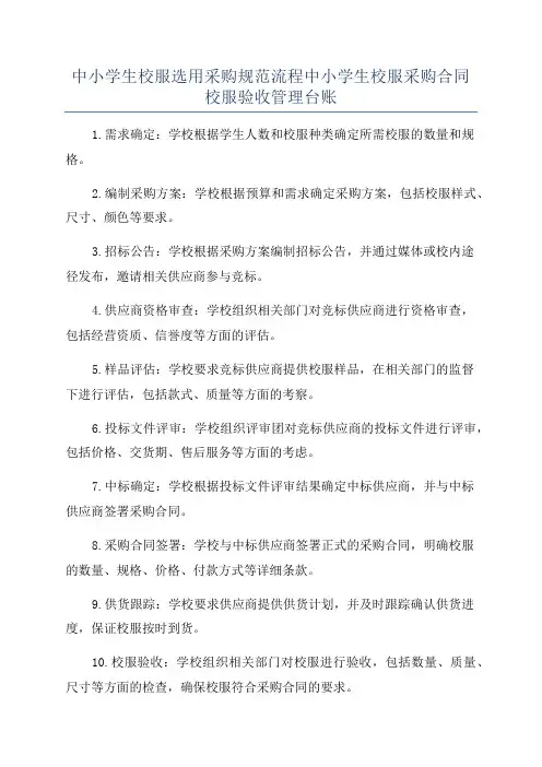 中小学生校服选用采购规范流程中小学生校服采购合同校服验收管理台账