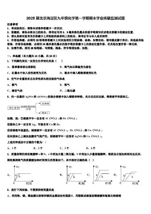 2025届北京海淀区九年级化学第一学期期末学业质量监测试题含解析
