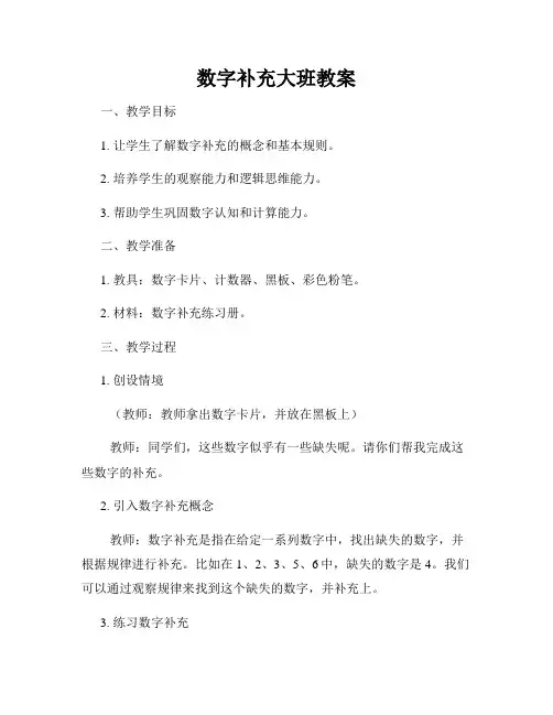 数字补充大班教案