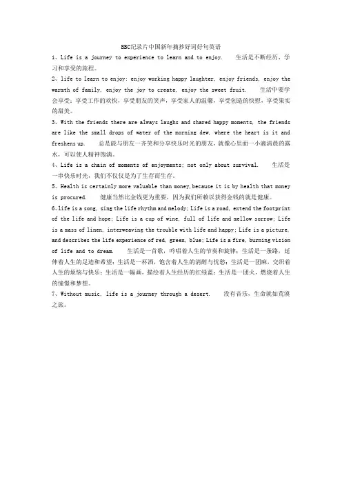 BBC纪录片中国新年摘抄好词好句英语