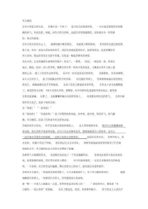 《冬日暖阳》阅读练习及答案
