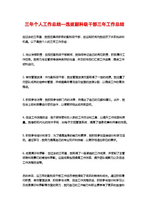 三年个人工作总结—选拔副科级干部三年工作总结