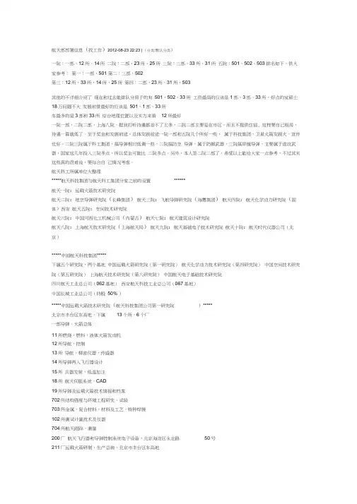 航天科工,航天科技下属单位资料
