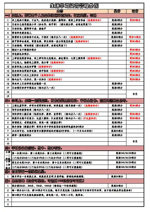最新孩子生活学习奖罚制度