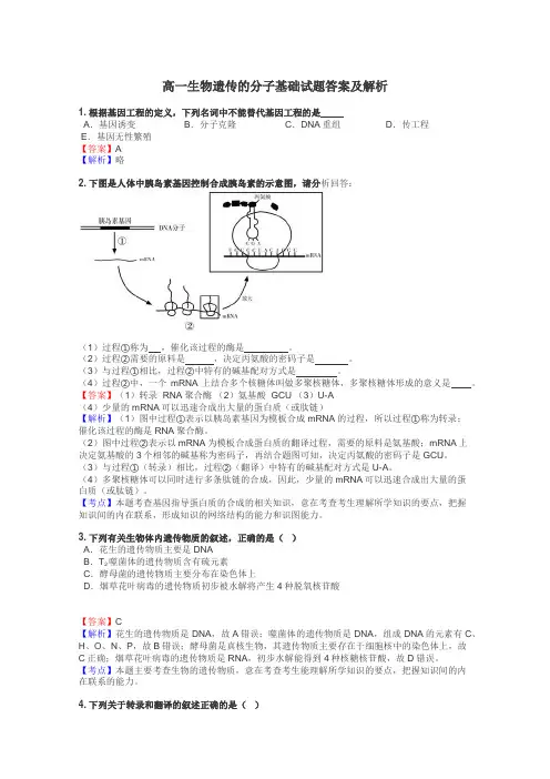 高一生物遗传的分子基础试题答案及解析
