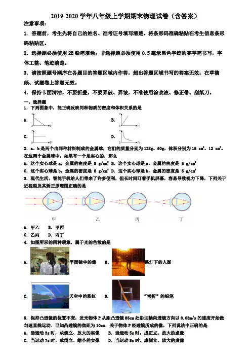 辽宁省盘锦市2019-2020学年物理八年级上学期期末学业水平测试试题