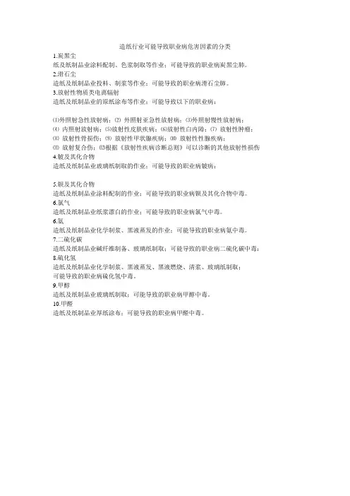 造纸行业可能导致职业病危害因素的分类