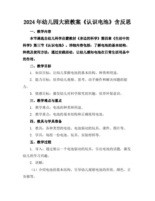 2024年幼儿园大班教案《认识电池》含反思