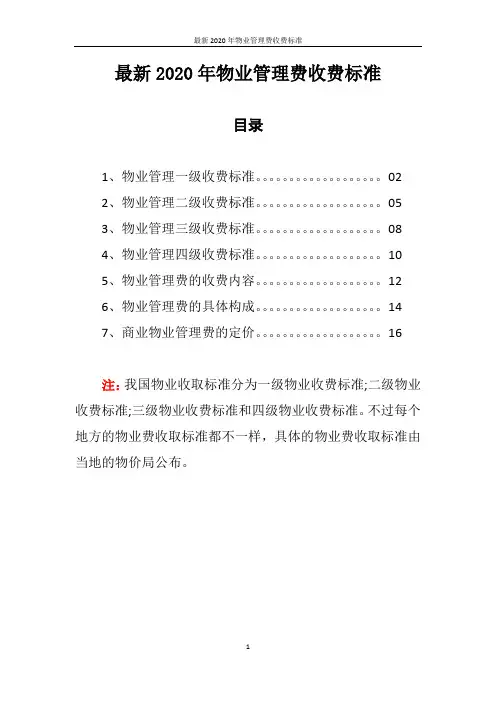 最新2020年物业管理费收费标准