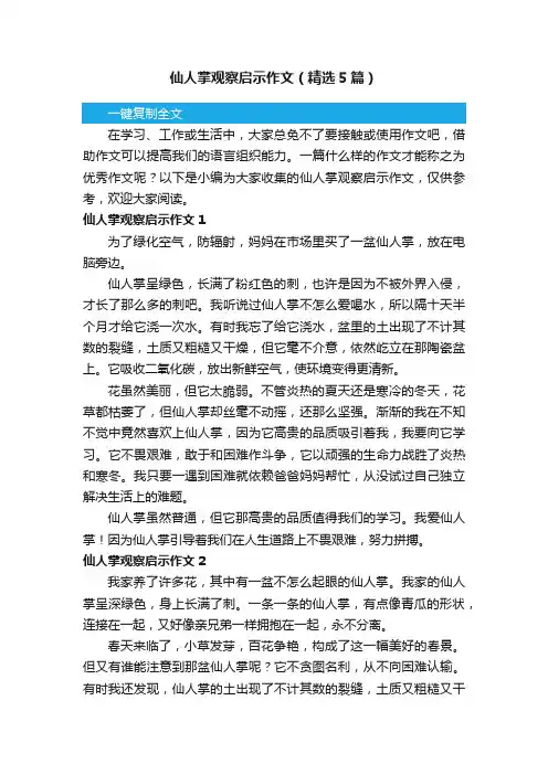 仙人掌观察启示作文（精选5篇）