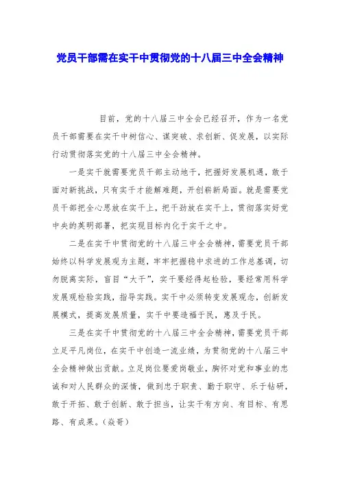 党员干部需在实干中贯彻党的十八届三中全会精神